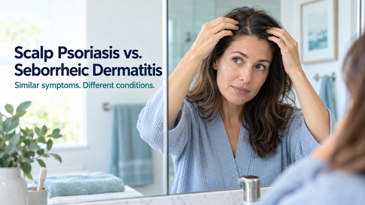 Woman checking her scalp for signs of psoriasis or seborrheic dermatitis