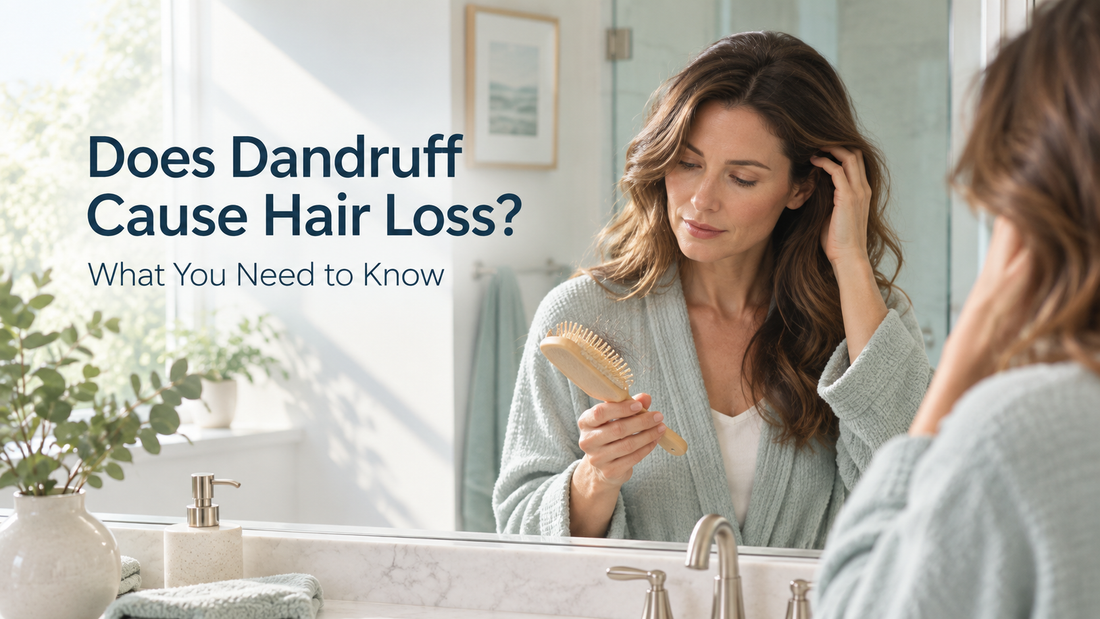 Woman wondering whether dandruff can cause hair loss