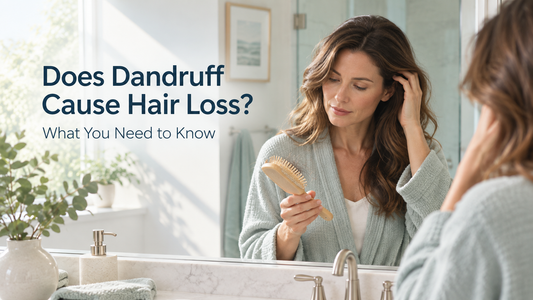 Woman wondering whether dandruff can cause hair loss
