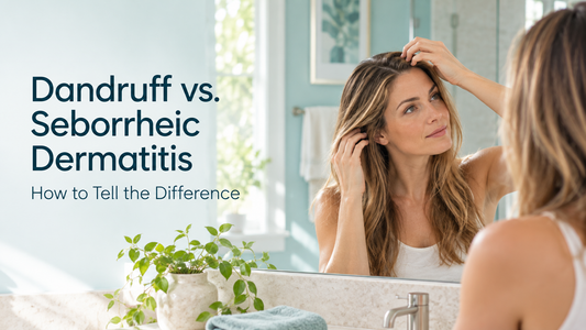 Woman comparing signs of dandruff and seborrheic dermatitis
