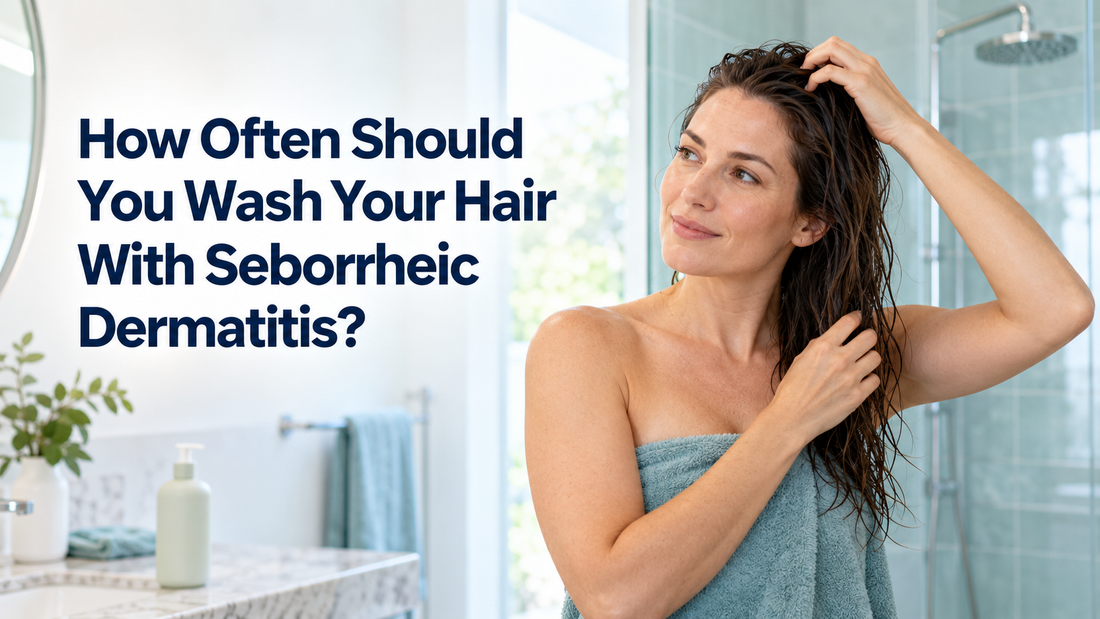 Woman gently washing her scalp as part of a seborrheic dermatitis care routine