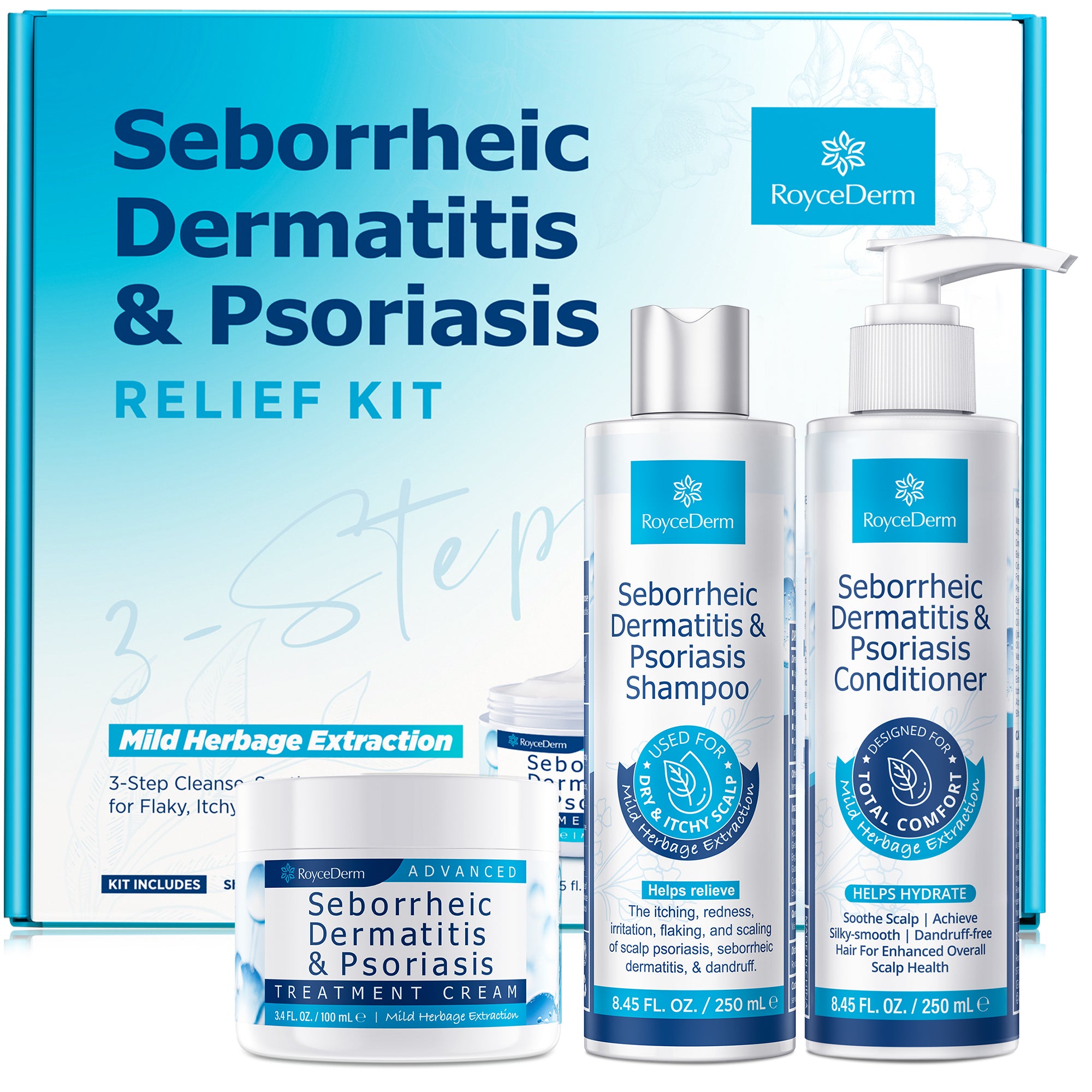 Seborrheic Dermatitis & Psoriasis Relief Cream & Shampoo & Conditoner Set for Folliculitis and Dandruff