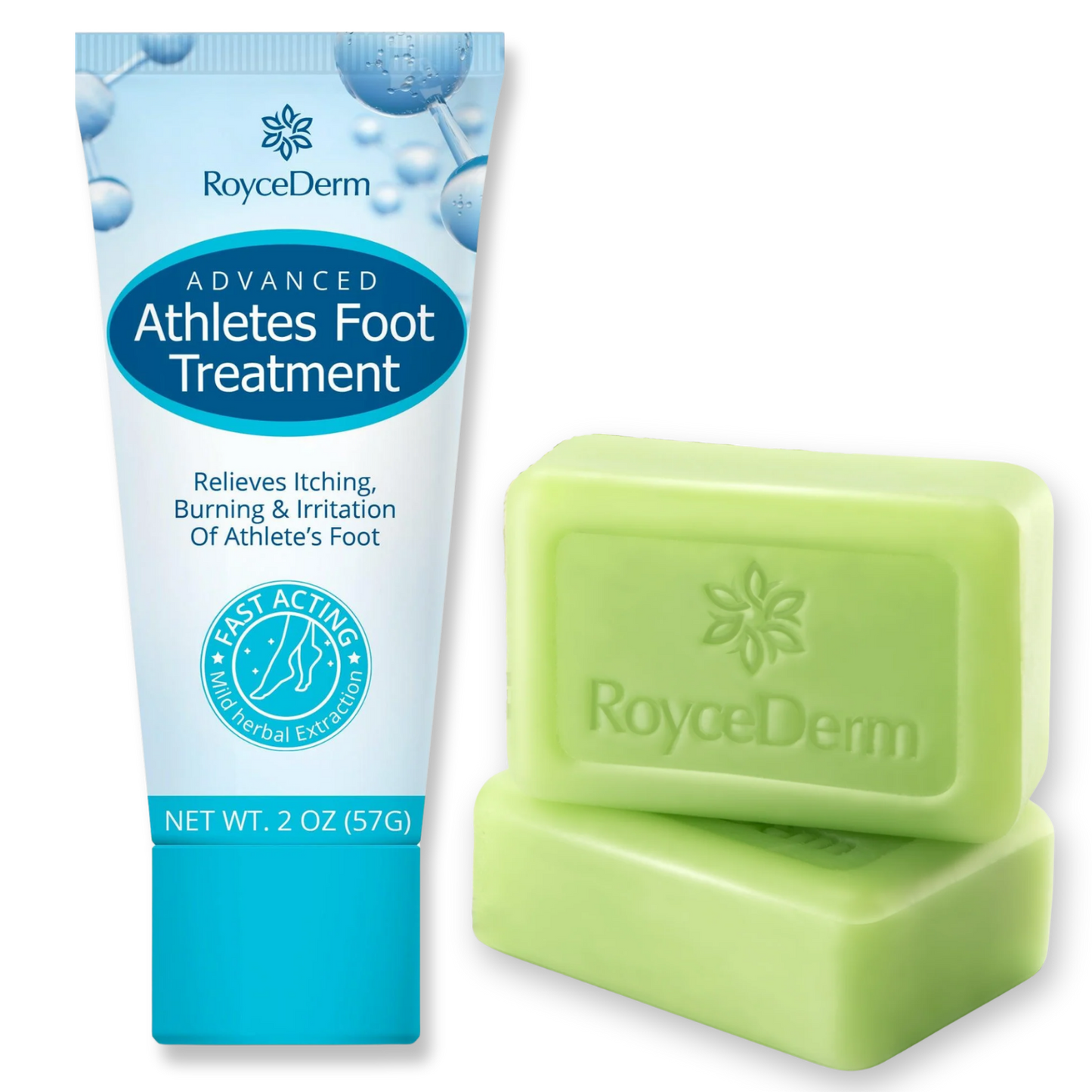 RoyceDerm Advanced Athlete's Foot Treatment tube and soap bar