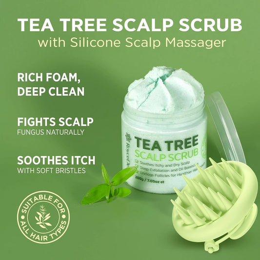 Tea Tree Scalp Scrub with Scalp Massager Brush Set