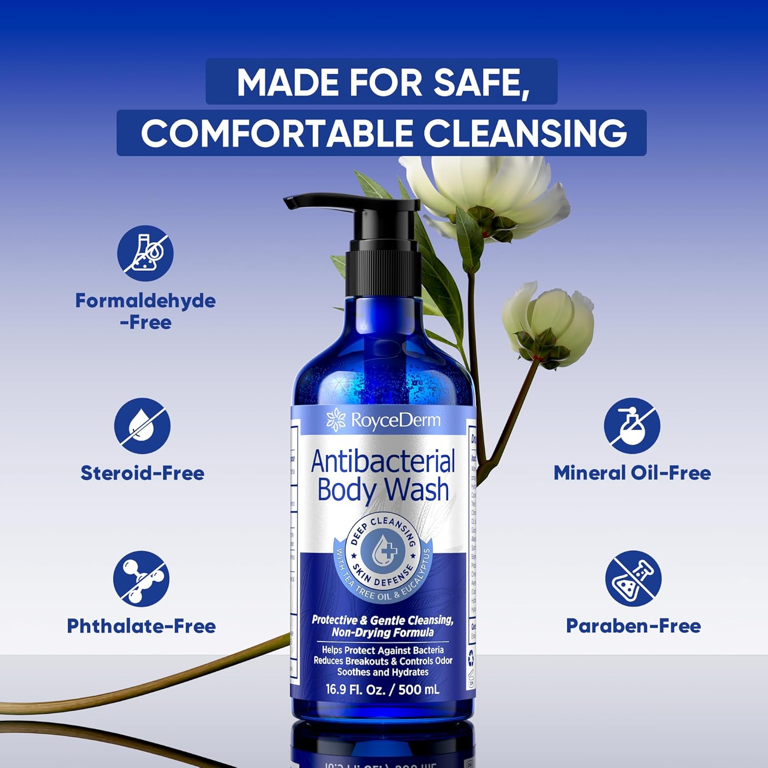 Roycederm antibacterial body wash with natural ingredients for skin protection